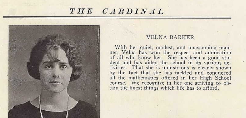 Barker's high school yearbook photo. The Cardinal, 1924.